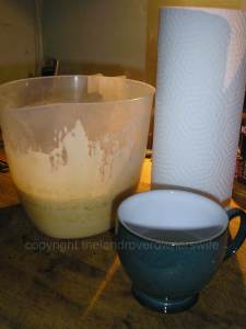 Essemtials: batter, kitchen towel and cup of oil.